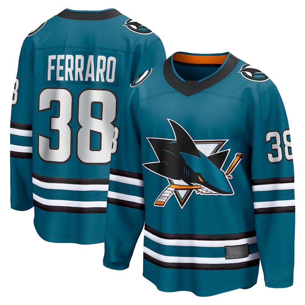Choea S.Jose Sharks #38 Mario Ferraro Teal Home Breakaway Player Jerseys