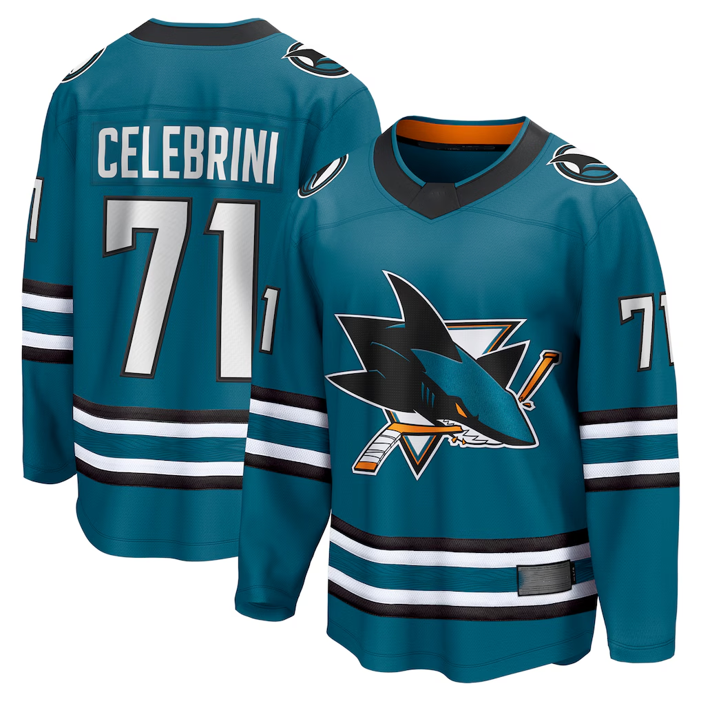 Choea S.Jose Sharks #71 Macklin Celebrini Teal Home Breakaway Jerseys