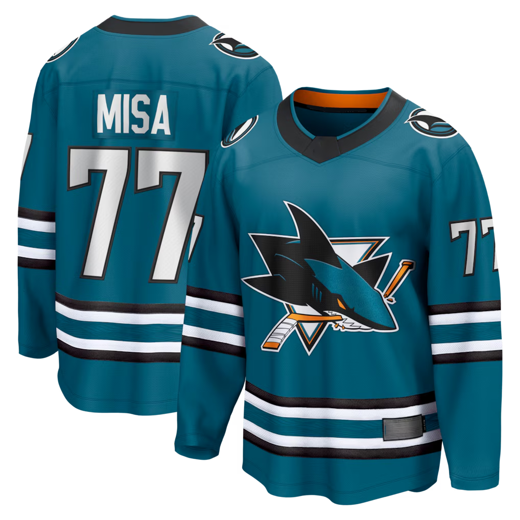 Choea S.Jose Sharks #77 Michael Misa Teal Breakaway Jerseys