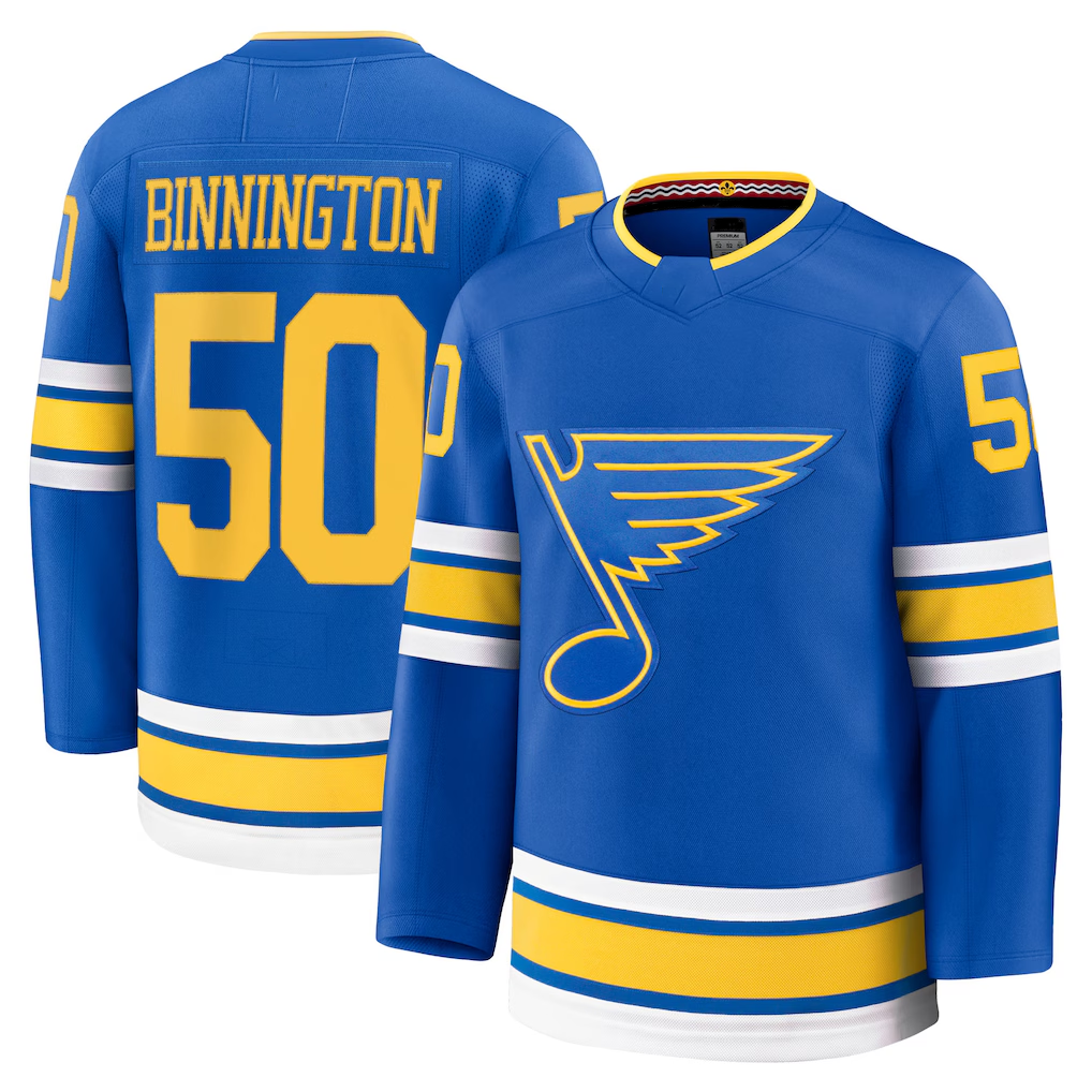 Choea St.L.Blues #50 Jordan Binnington Blue Home Premium Player Jerseys