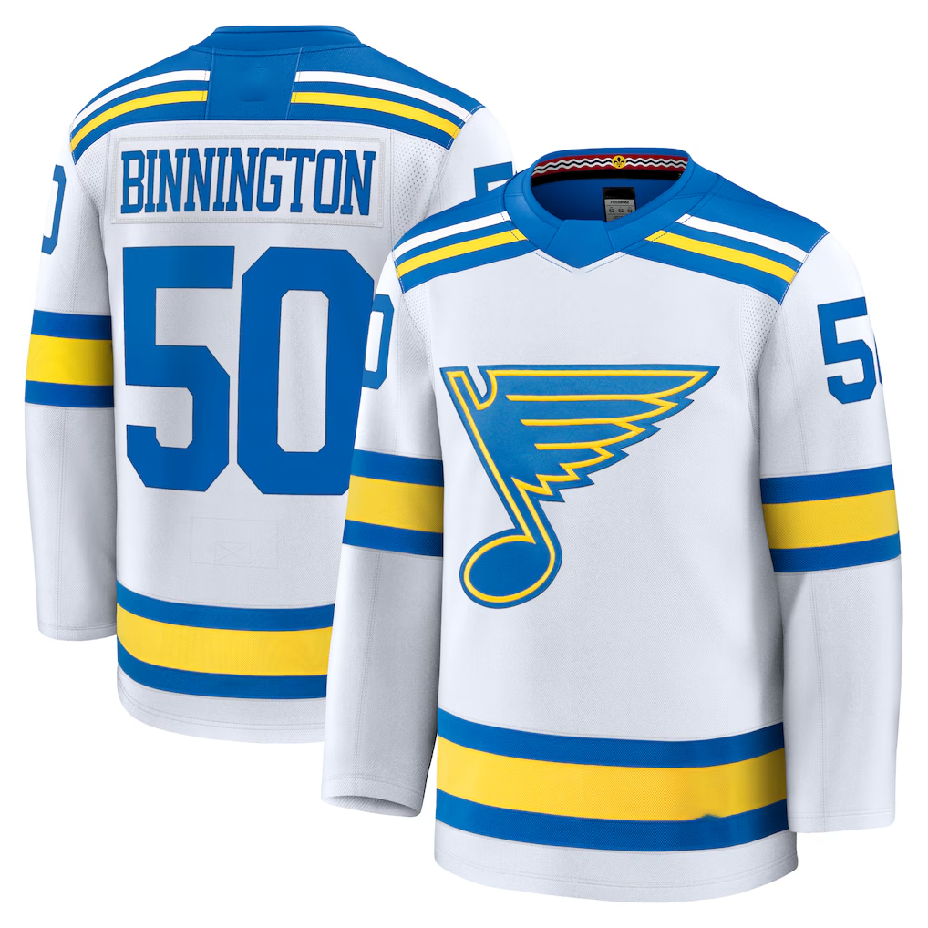 Choea St.L.Blues #50 Jordan Binnington White Away Premium Player Jerseys