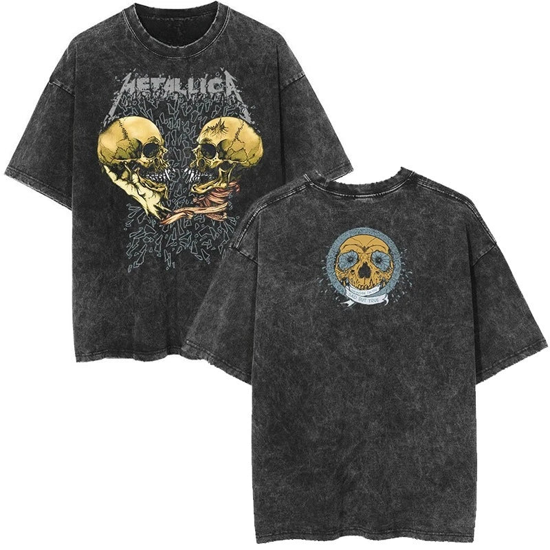 Cheap T-shirt Jerseys Metallica Rock Band's Vintage Washed Short Sleeved Round Neck Y2k Tshirt Men Clothing New in Top & Tees Mens T-Shirt Camisetas