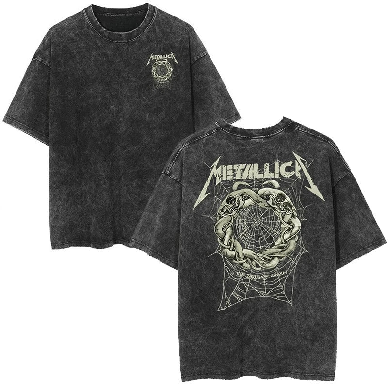 Cheap T-shirt Jerseys Metallica Rock Band's Vintage Washed Short Sleeved Round Neck Y2k Tshirt Men Clothing New in Top & Tees Mens T-Shirt Camisetas