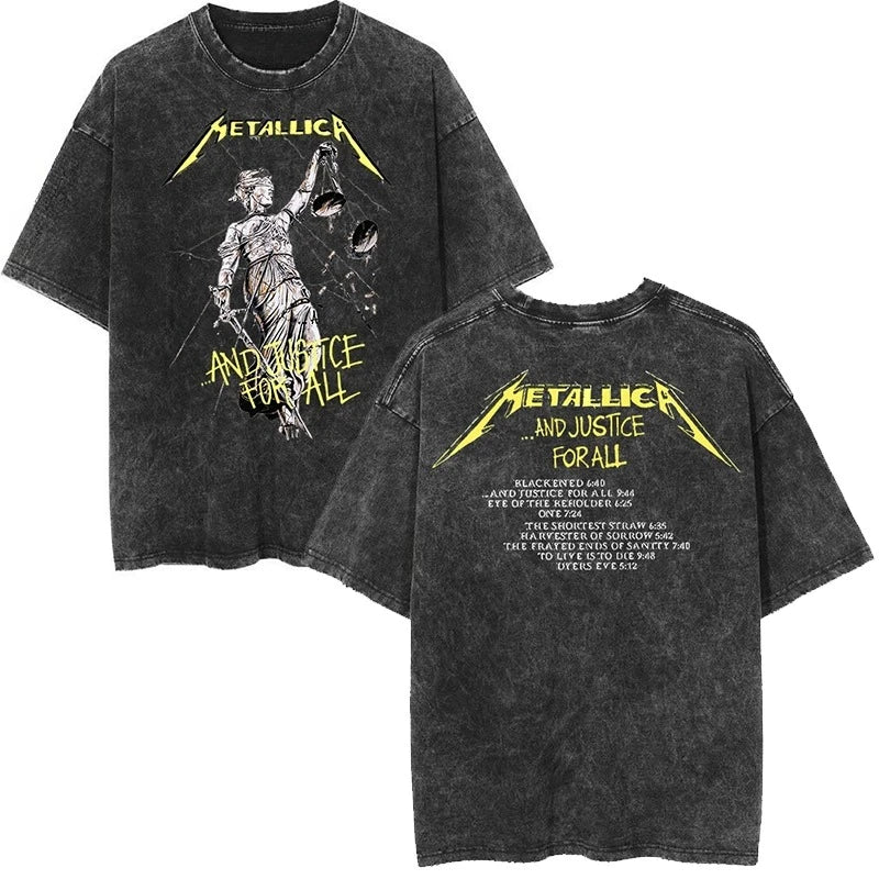 Cheap T-shirt Jerseys Metallica Rock Band's Vintage Washed Short Sleeved Round Neck Y2k Tshirt Men Clothing New in Top & Tees Mens T-Shirt Camisetas