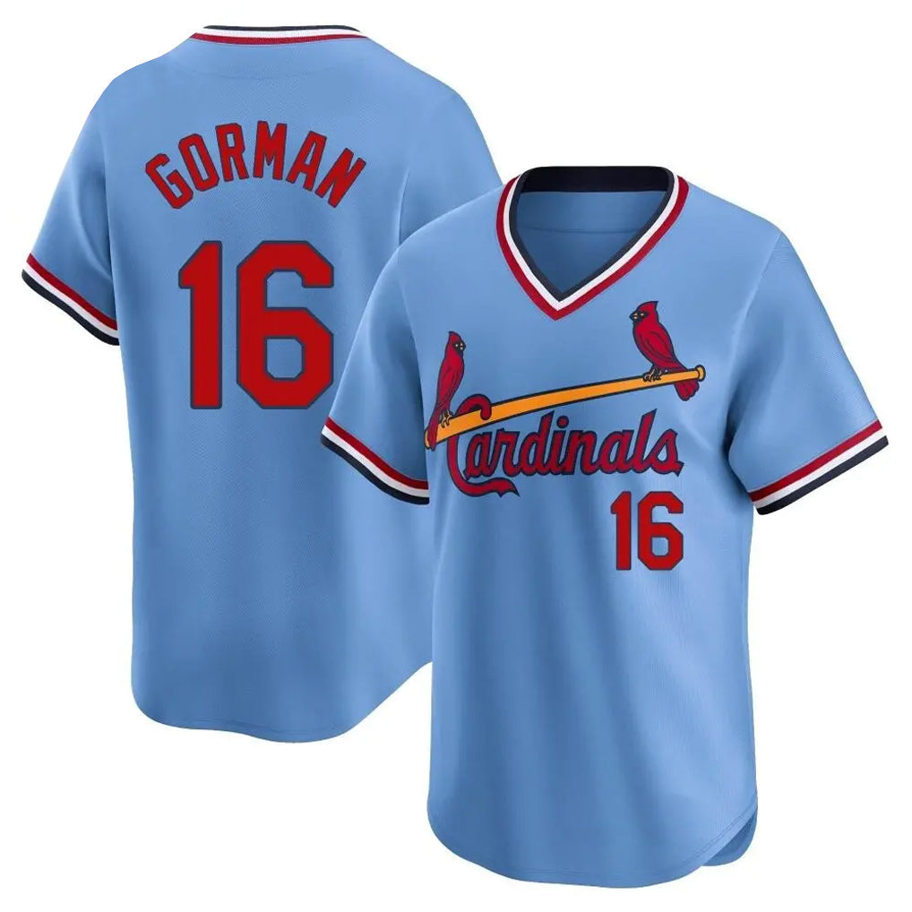 Choea St. Louis Cardinals #16 Nolan Gorman Player Light Blue City Connect Home T-shirt Stitched Jerseys
