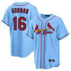 Choea St. Louis Cardinals #16 Nolan Gorman Player Light Blue Home Game Stitched Jerseys