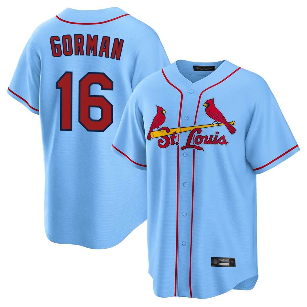 Choea St. Louis Cardinals #16 Nolan Gorman Player Light Blue Home Game Stitched Jerseys