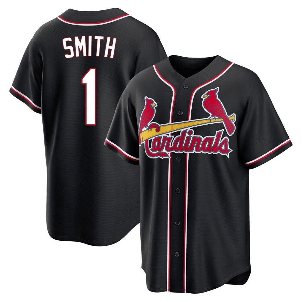 Choea St. Louis Cardinals #1 Ozzie Smith Player Black Carbon Fashio Game Stitched Jerseys