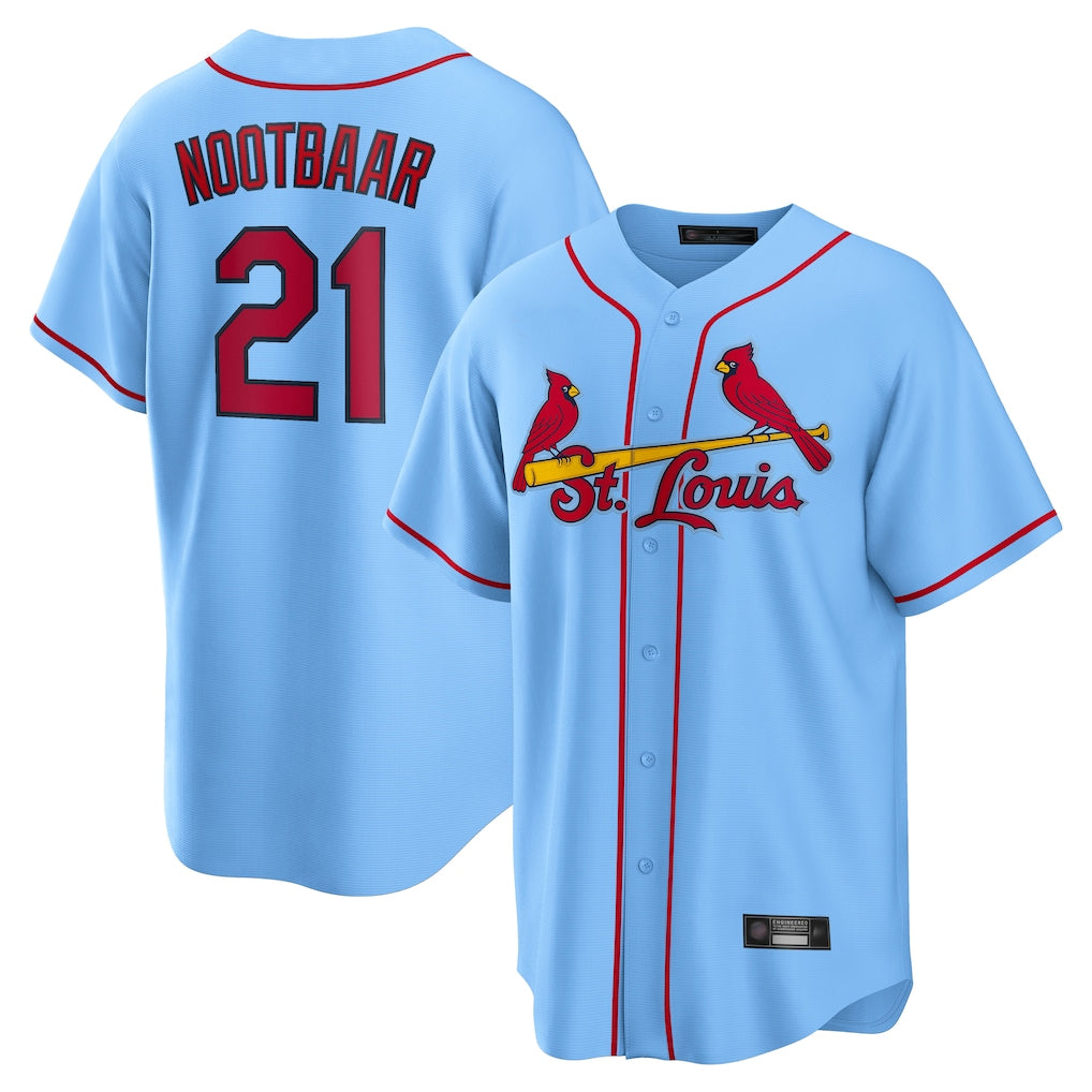 Choea St. Louis Cardinals #21 Lars Nootbaar Player Light Blue Home Game Stitched Jerseys