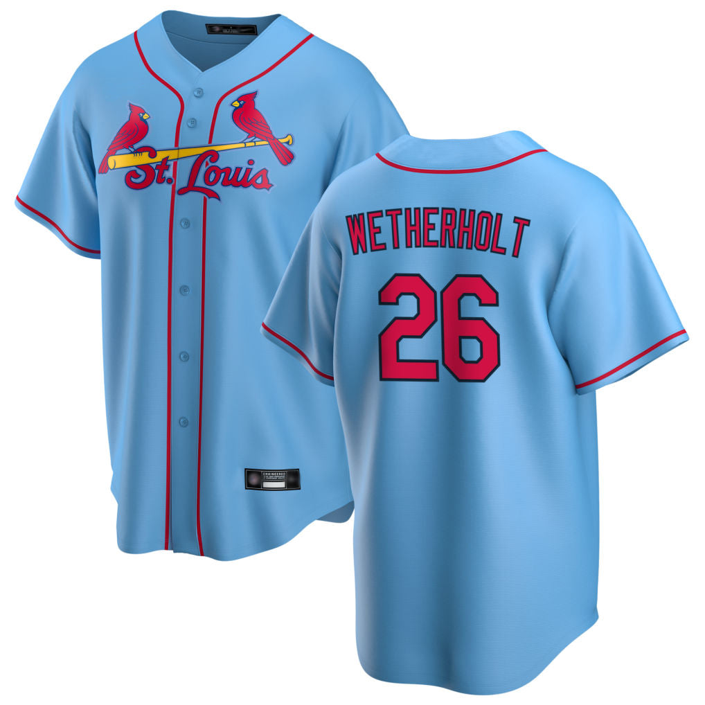 Choea St. Louis Cardinals #26 JJ Wetherholt Player Light Blue Home Game Stitched Jerseys