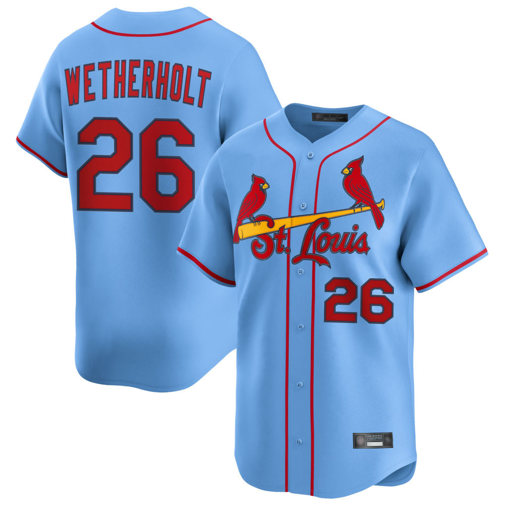 Choea St. Louis Cardinals #26 JJ Wetherholt Player Light Blue Home Limited Stitched Jerseys