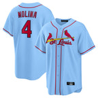 Choea St. Louis Cardinals #4 Yadier Molina Player Light Blue Home Game Stitched Jerseys