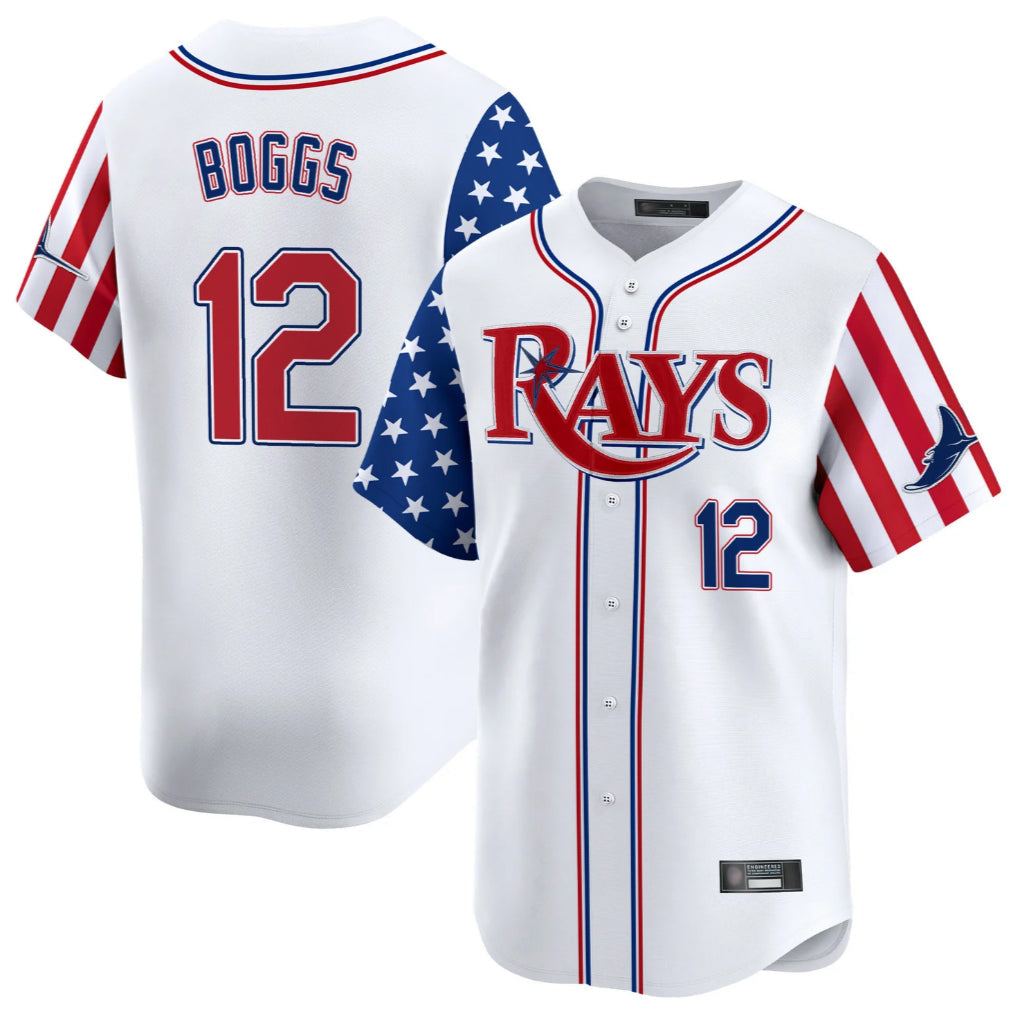 Choea TB.Rays #12 Wade Boggs Player White 2025 Independence Day Vapor Premier Limited Stitched Jerseys