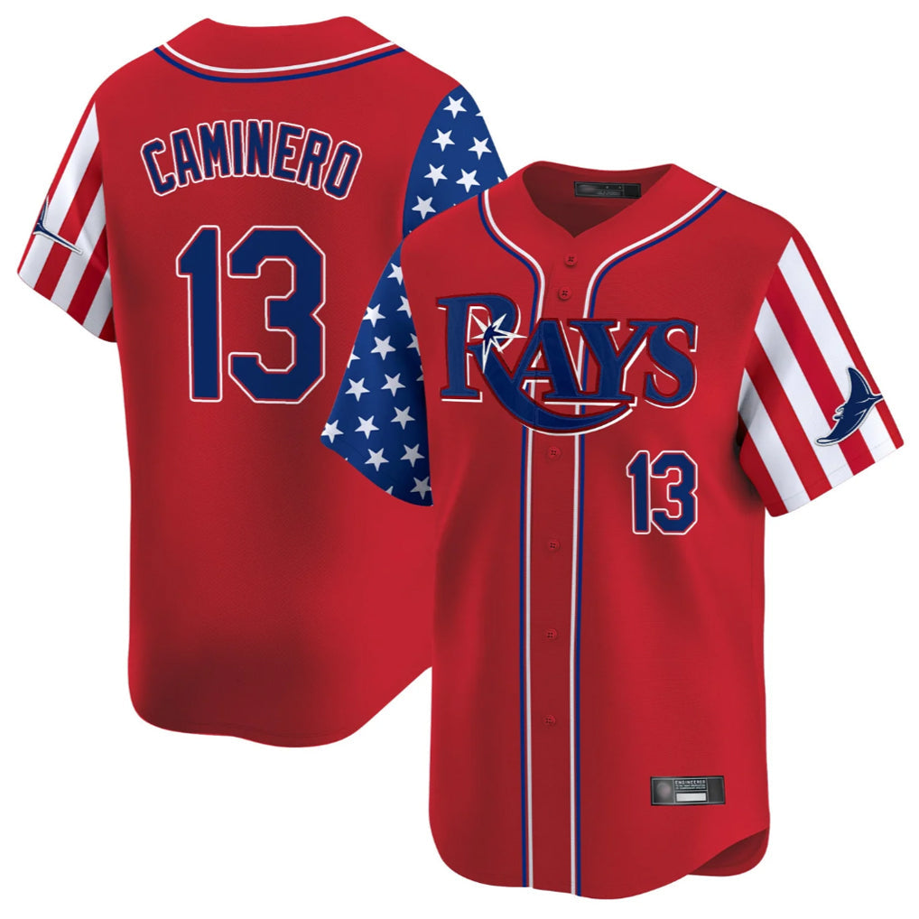 Choea TB.Rays #13 Junior Caminero Player Red 2025 Independence Day Vapor Premier Limited Stitched Jerseys