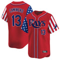 Choea TB.Rays #13 Junior Caminero Player Red 2025 Independence Day Vapor Premier Limited Stitched Jerseys