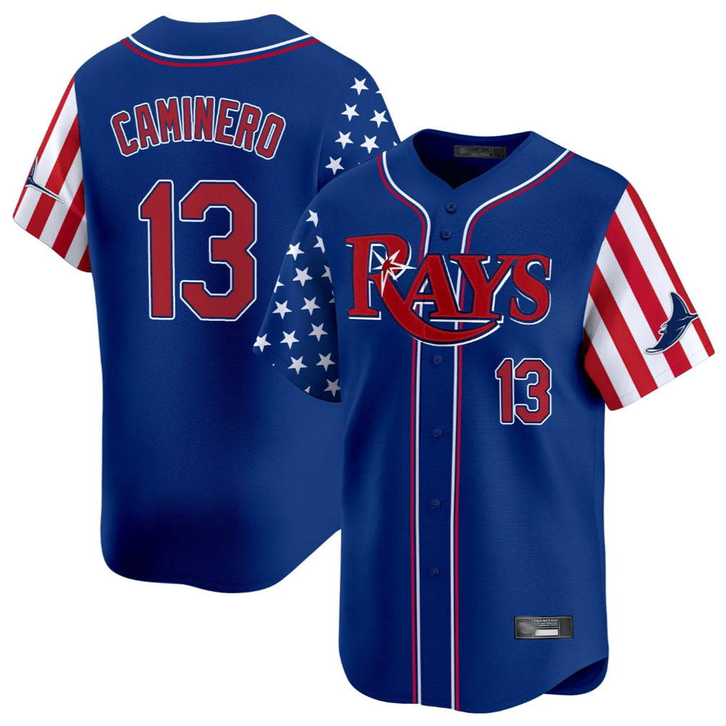 Choea TB.Rays #13 Junior Caminero Player Royal 2025 Independence Day Vapor Premier Limited Stitched Jerseys