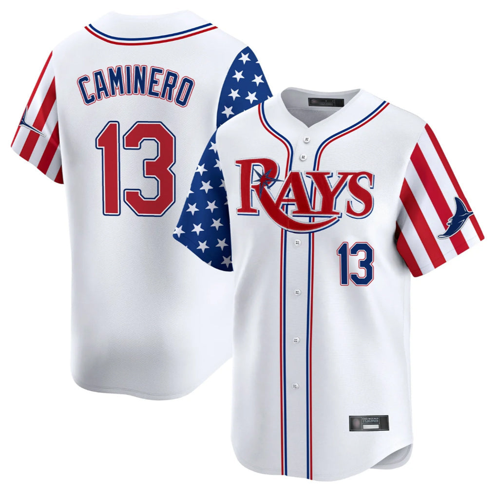 Choea TB.Rays #13 Junior Caminero Player White 2025 Independence Day Vapor Premier Limited Stitched Jerseys
