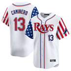 Choea TB.Rays #13 Junior Caminero Player White 2025 Independence Day Vapor Premier Limited Stitched Jerseys
