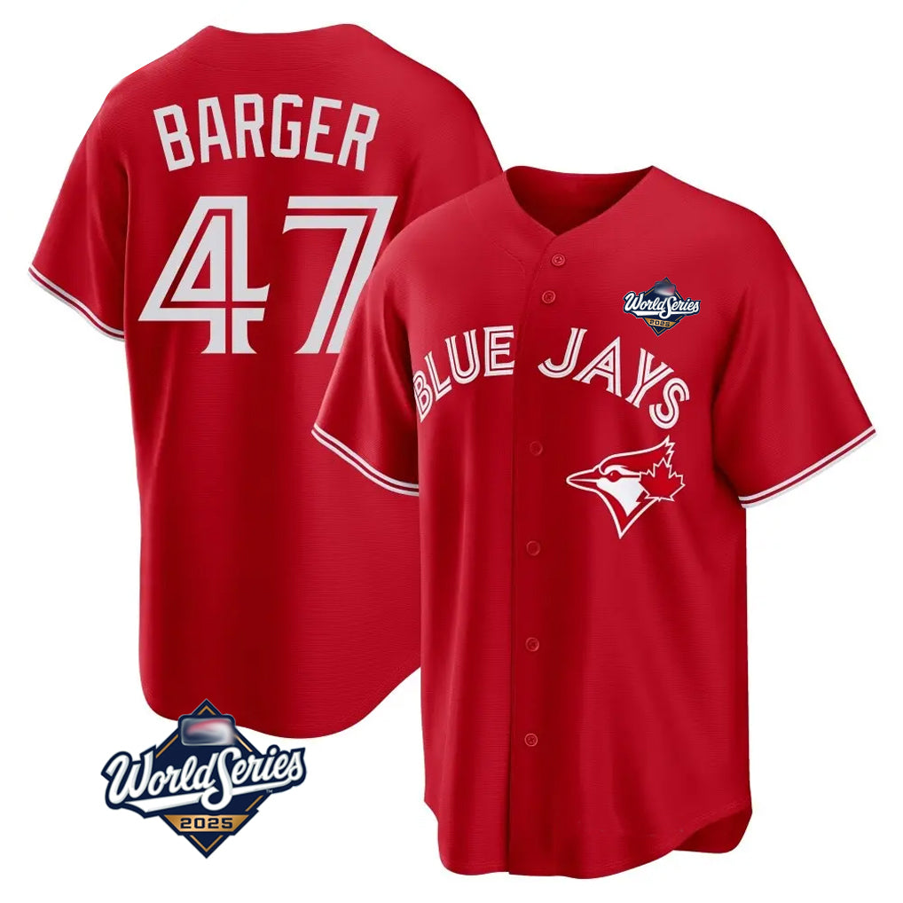 Choea T.Blue Jays #47 Addison Barger Player Red 2025 World Series Game Stitched Jerseys