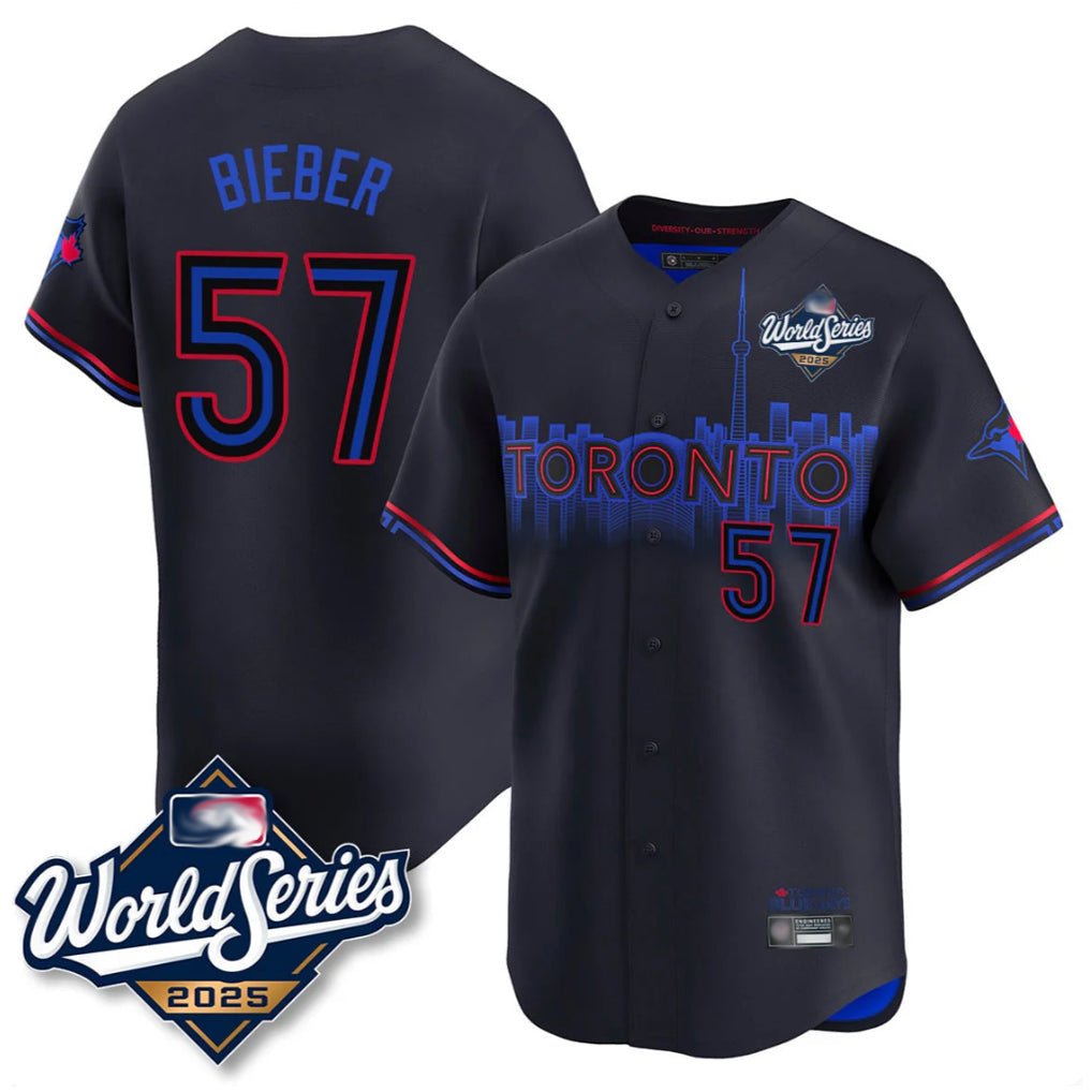 Choea T.Blue Jays #57 Shane Bieber Player Black 2025 World Series City Connect All Stitched Jerseys