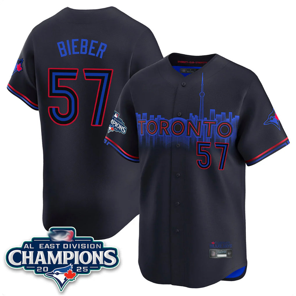 Choea T.Blue Jays #57 Shane Bieber Player Black AL East Division City Connect Stitched Jerseys