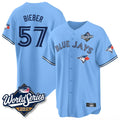 Choea T.Blue Jays #57 Shane Bieber Player Blue 2025 World Series All Stitched Jerseys