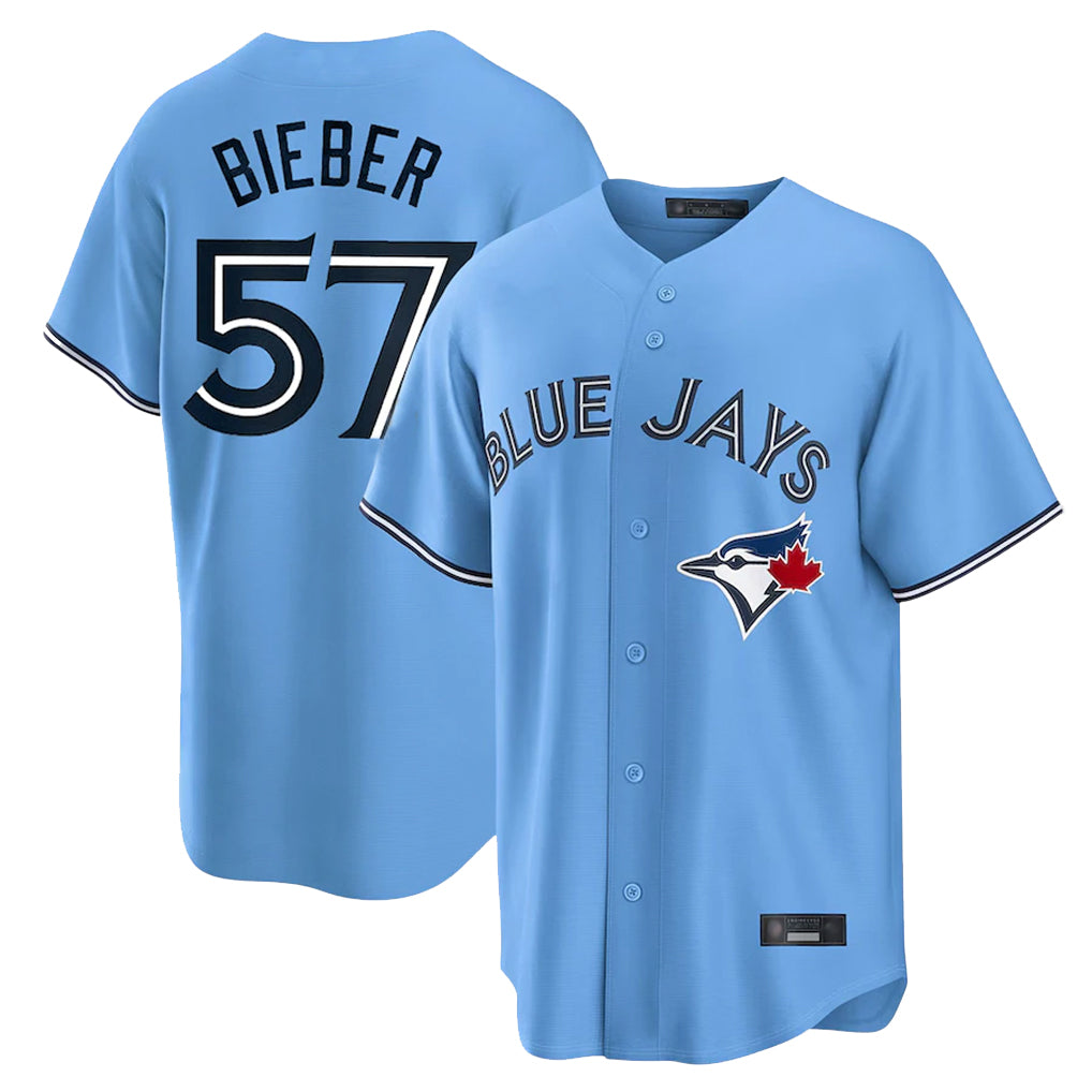 Choea T.Blue Jays #57 Shane Bieber Player Blue Home Stitched Jerseys