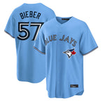 Choea T.Blue Jays #57 Shane Bieber Player Blue Home Stitched Jerseys