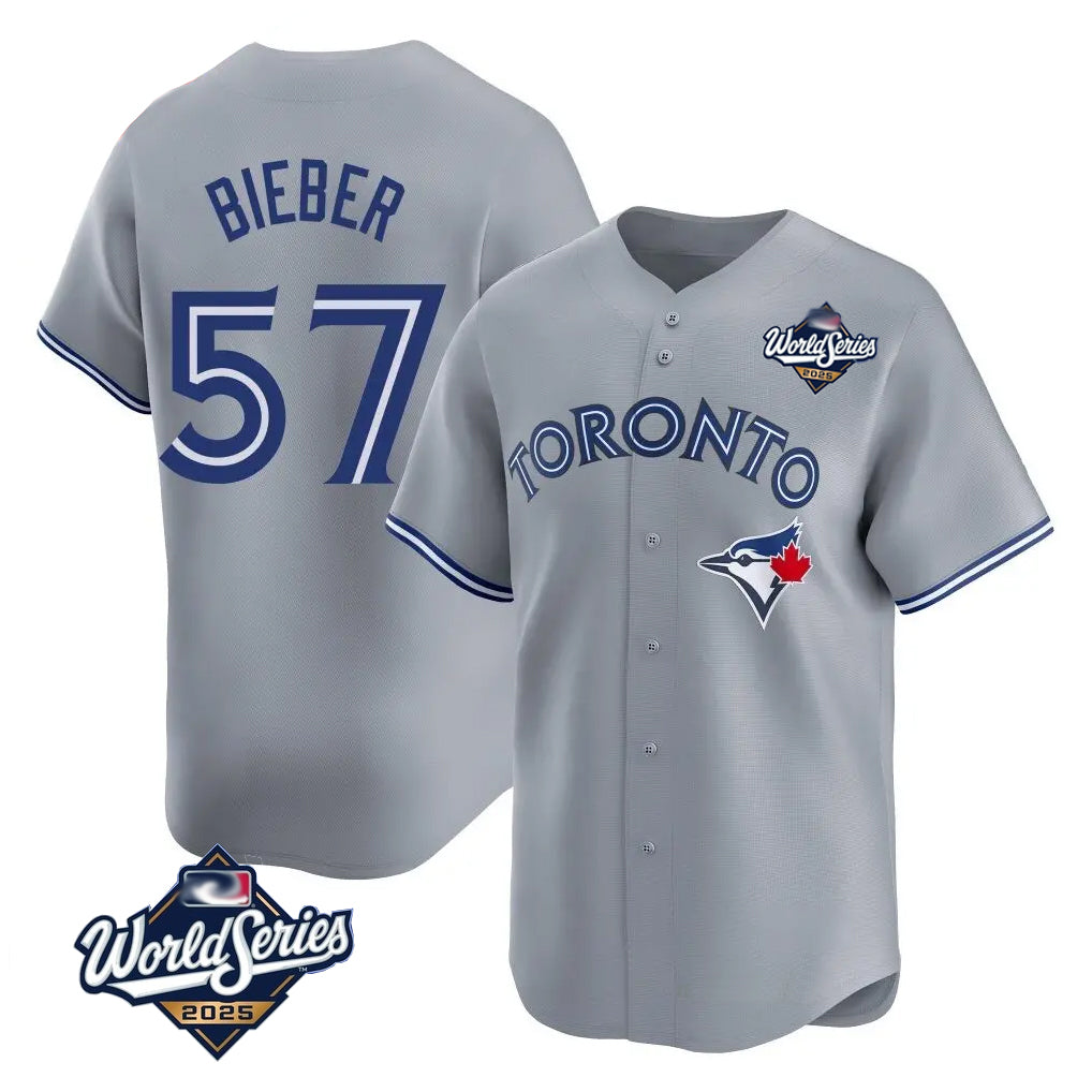 Choea T.Blue Jays #57 Shane Bieber Player Gray 2025 World Series All Stitched Jerseys