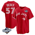 Choea T.Blue Jays #57 Shane Bieber Player Red 2025 World Series All Stitched Jerseys