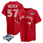 Choea T.Blue Jays #57 Shane Bieber Player Red 2025 World Series All Stitched Jerseys