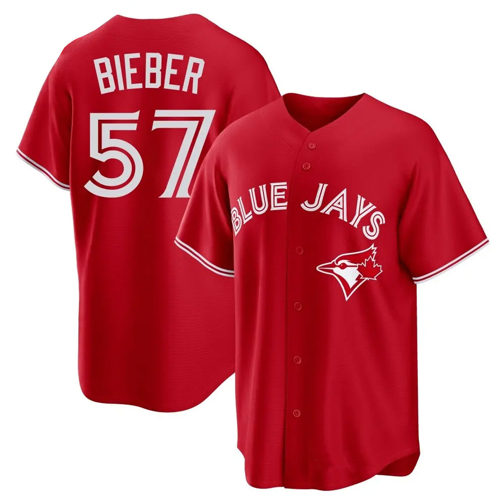 Choea T.Blue Jays #57 Shane Bieber Player Red Home Stitched Jerseys