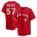 Choea T.Blue Jays #57 Shane Bieber Player Red Home Stitched Jerseys