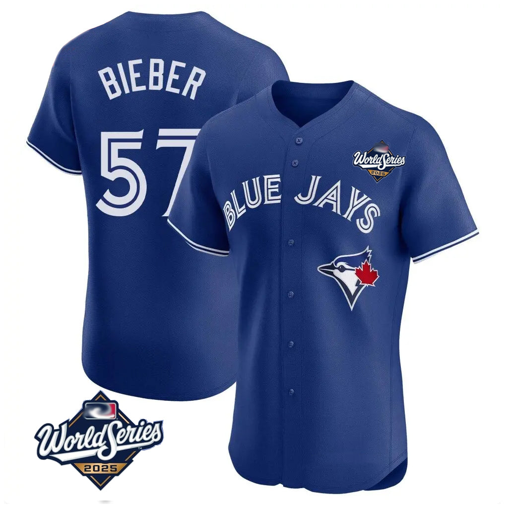 Choea T.Blue Jays #57 Shane Bieber Player Royal 2025 World Series Elite All Stitched Jerseys