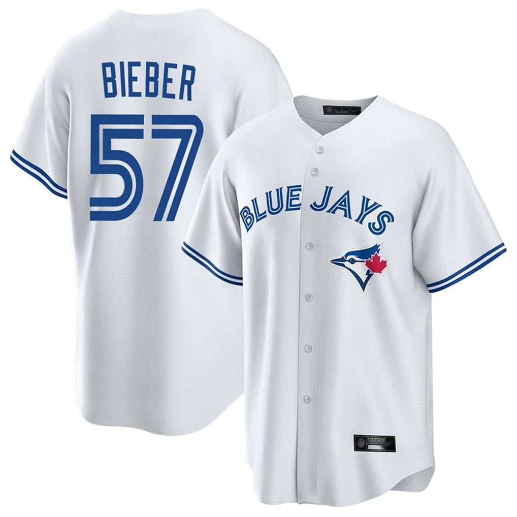 Choea T.Blue Jays #57 Shane Bieber Player White Game Stitched Jerseys