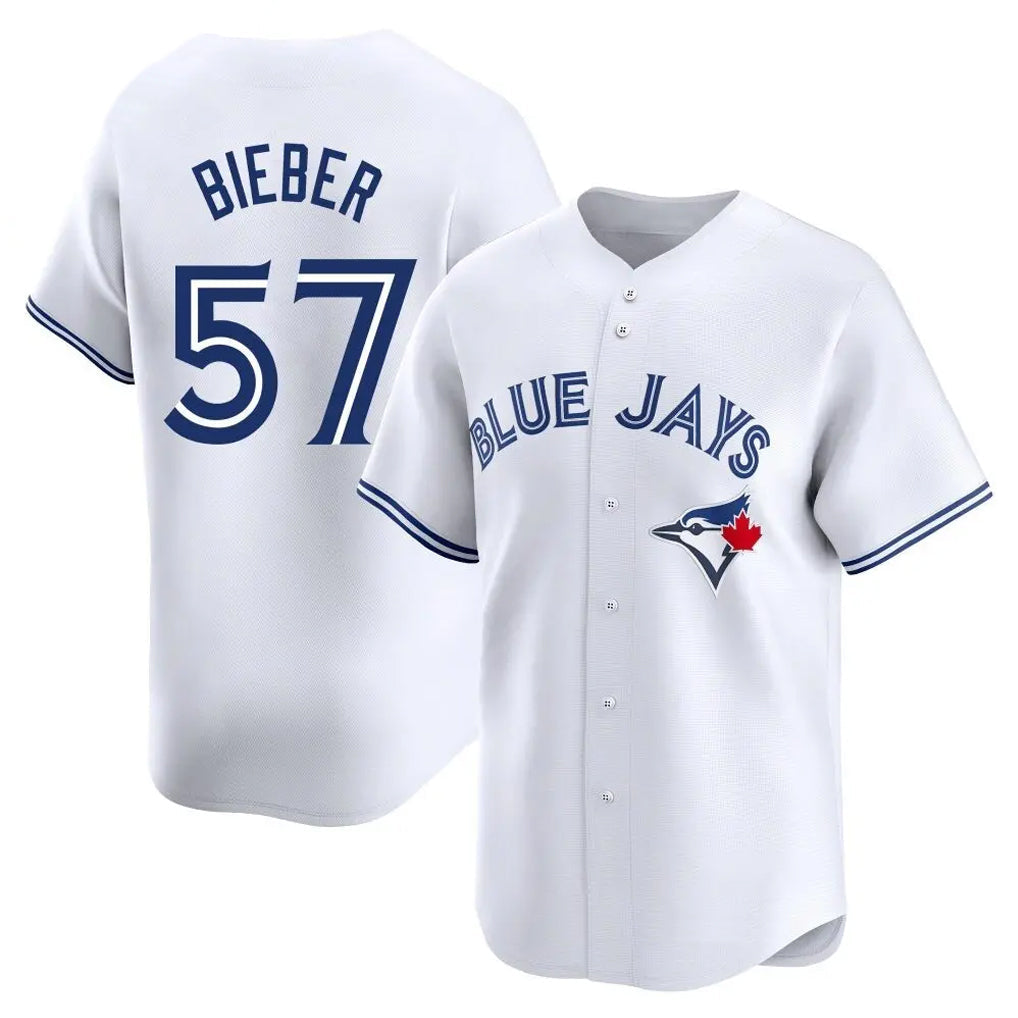 Choea T.Blue Jays #57 Shane Bieber Player White Limited Home Stitched Jerseys