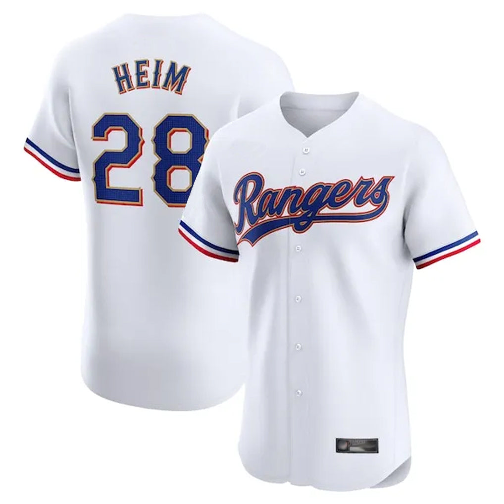 Choea T.Rangers #28 Jonah Heim Player White Gold Collection Limited Elite Stitched Jerseys