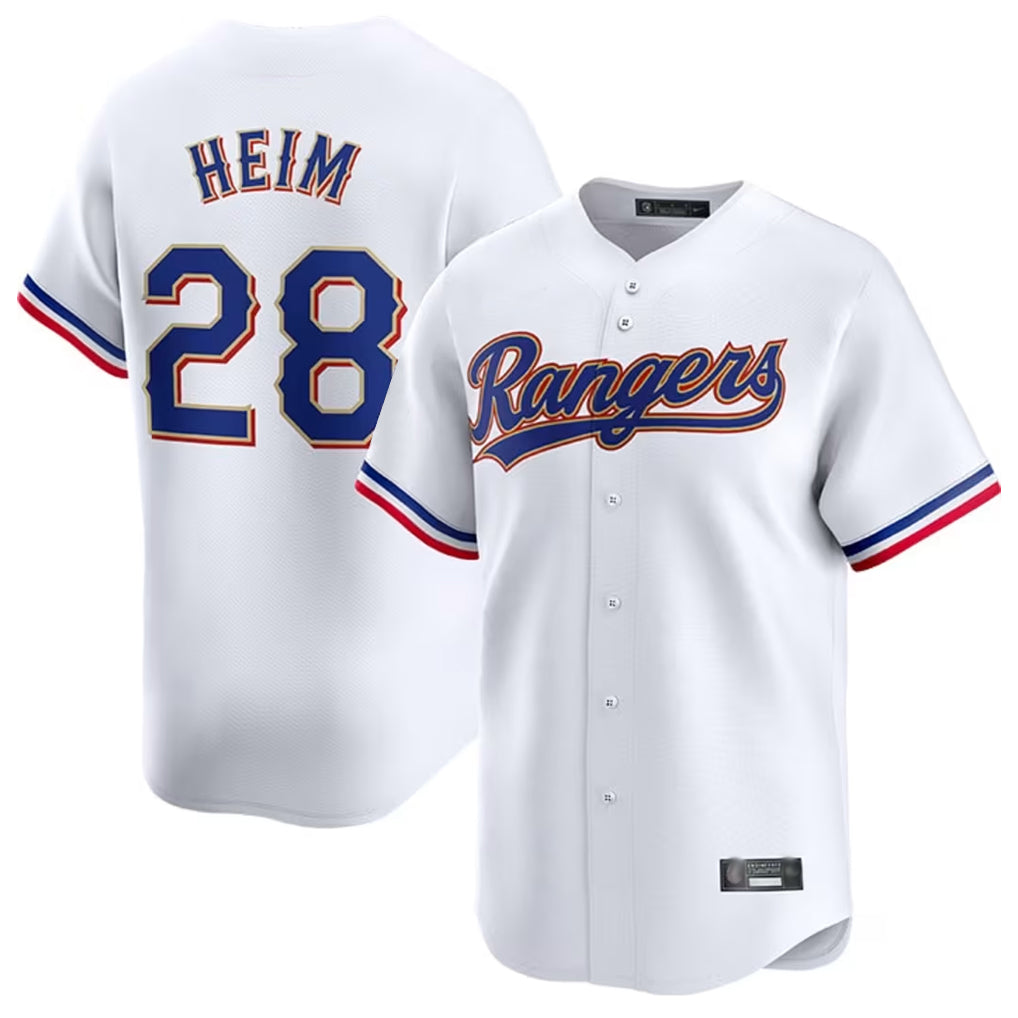 Choea T.Rangers #28 Jonah Heim Player White Gold Collection Limited Stitched Jerseys