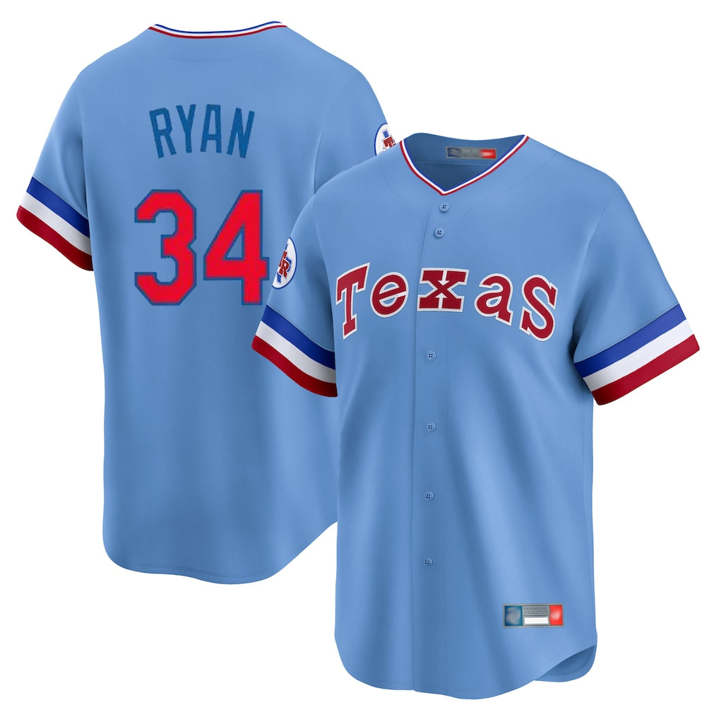 Choea T.Rangers #34 Nolan Ryan Player Light Blue Cooperstown Collection Limited Stitched Jerseys