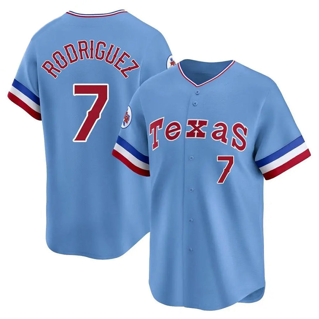 Choea T.Rangers #7 Ivan Rodriguez Player Light Blue Cooperstown Collection Limited Stitched Jerseys
