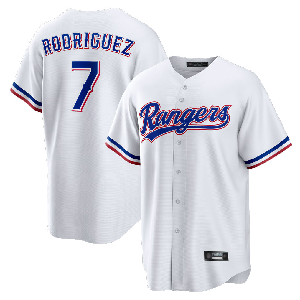 Choea T.Rangers #7 Ivan Rodriguez Player White Home Game Stitched Jerseys