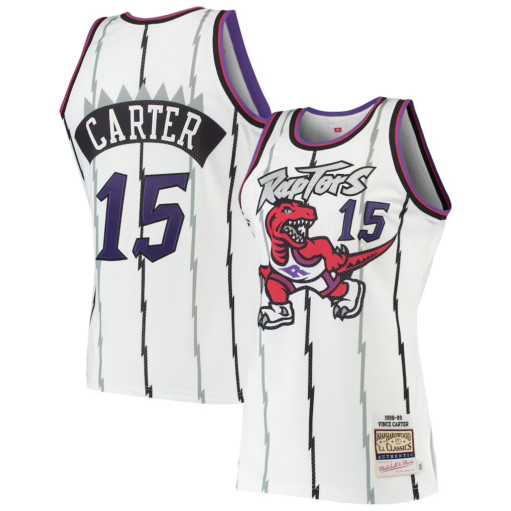 Choea T.Raptors #15 Vince Carter Mitchell & Ness White 1998-99 Hardwood Classics Authentic Jerseys