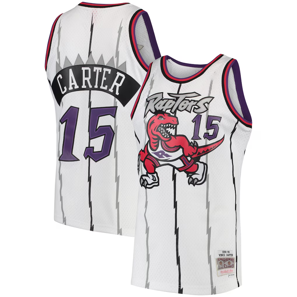 Choea T.Raptors #15 Vince Carter Mitchell & Ness White 1998-99 Hardwood Classics Swingman Jerseys