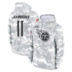 Choea T.Titans #11 Jermaine Johnson II Player Camo Arctic Salute to Service Pullover Hoodies Home Game Stitched Jerseys