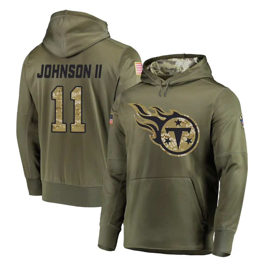 Choea T.Titans #11 Jermaine Johnson II Player Olive Salute to Service Pullover Hoodies Home Game Stitched Jerseys