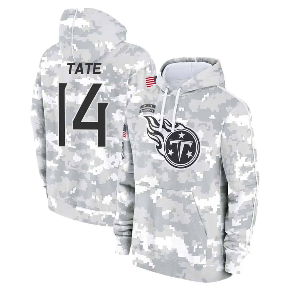 Choea T.Titans #14 Carnell Tate Player Camo Arctic Salute to Service Pullover Hoodies Home Game Stitched Jerseys