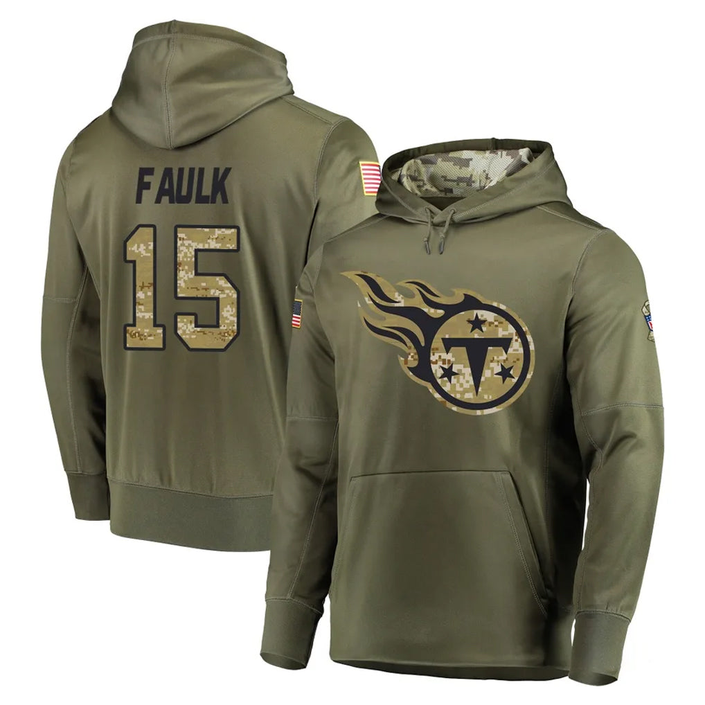 Choea T.Titans #15 Keldric Faulk Player Olive Salute to Service Pullover Hoodies Home Game Stitched Jerseys