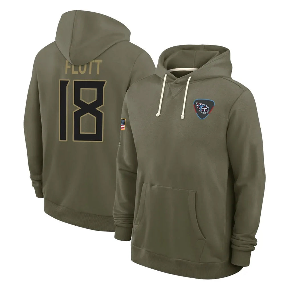 Choea T.Titans #18 Cor'Dale Flott Player Olive Salute to Service Hoodies Home Game Stitched Jerseys