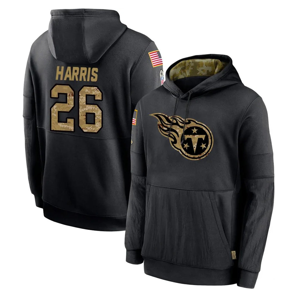 Choea T.Titans #26 Marcus Harris Player Black Salute to Service Sideline Performance Pullover Hoodies Home Game Stitched Jerseys