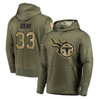 Choea T.Titans #33 Cedric Gray Player Olive Salute to Service Pullover Hoodies Home Game Stitched Jerseys